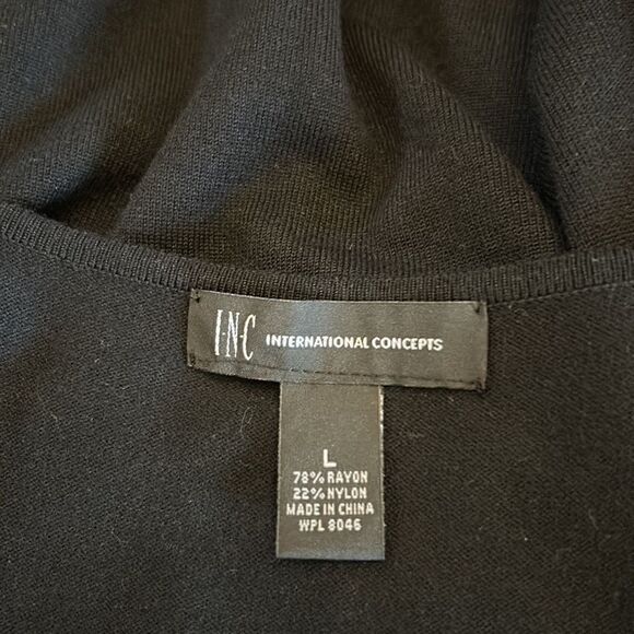 INC short sleeve ruffle front black sweater Size L New - Picture 7 of 10